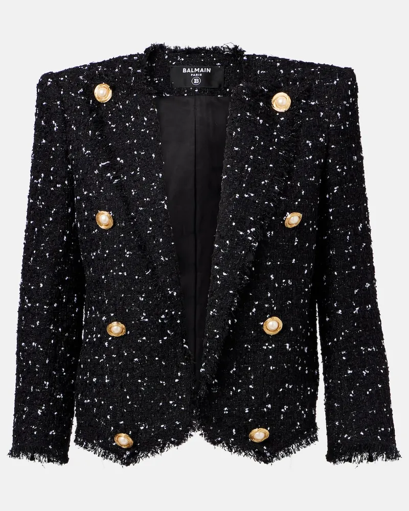 Balmain Jacke Spencer aus Tweed Schwarz