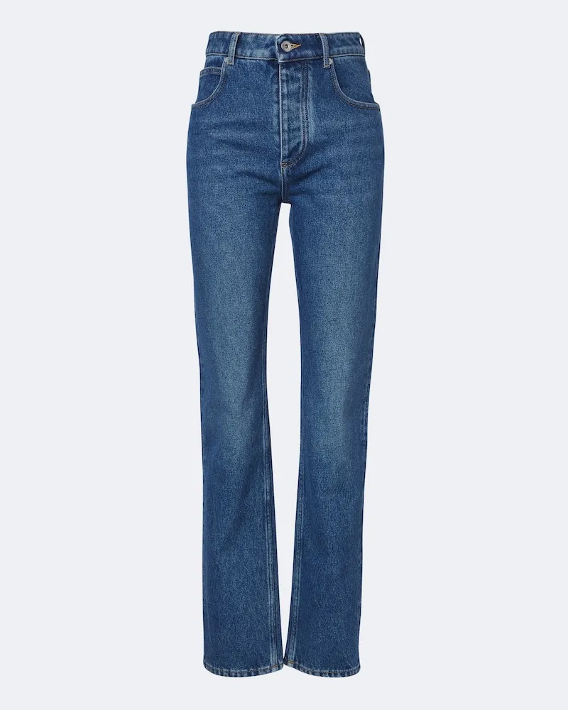 Bottega Veneta Mid-Rise Slim Jeans mit Leder Blau