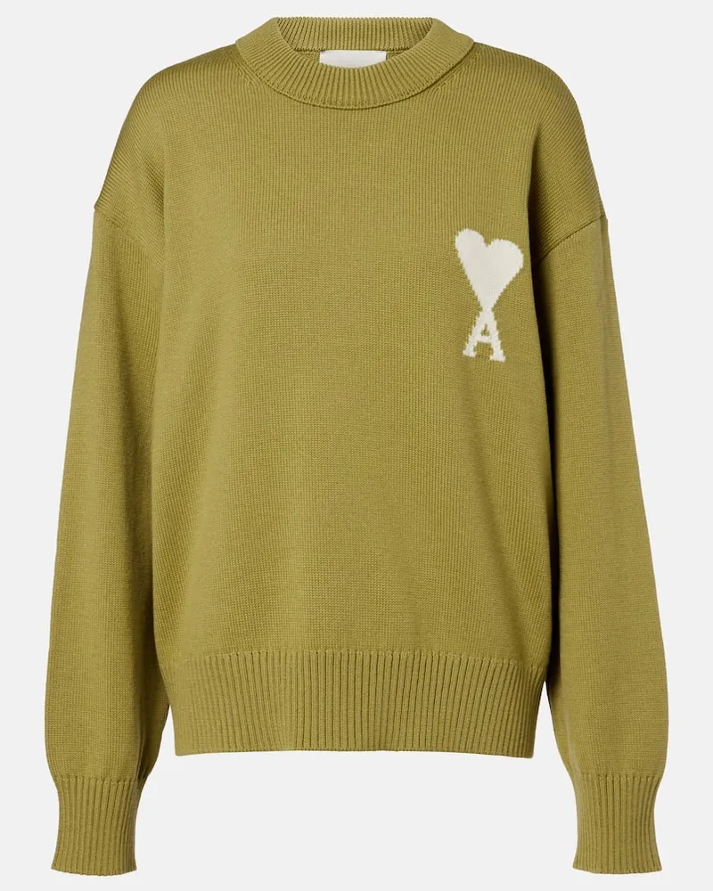 AMI Paris Pullover Ami De Cœur aus Wolle und Baumwolle Grün