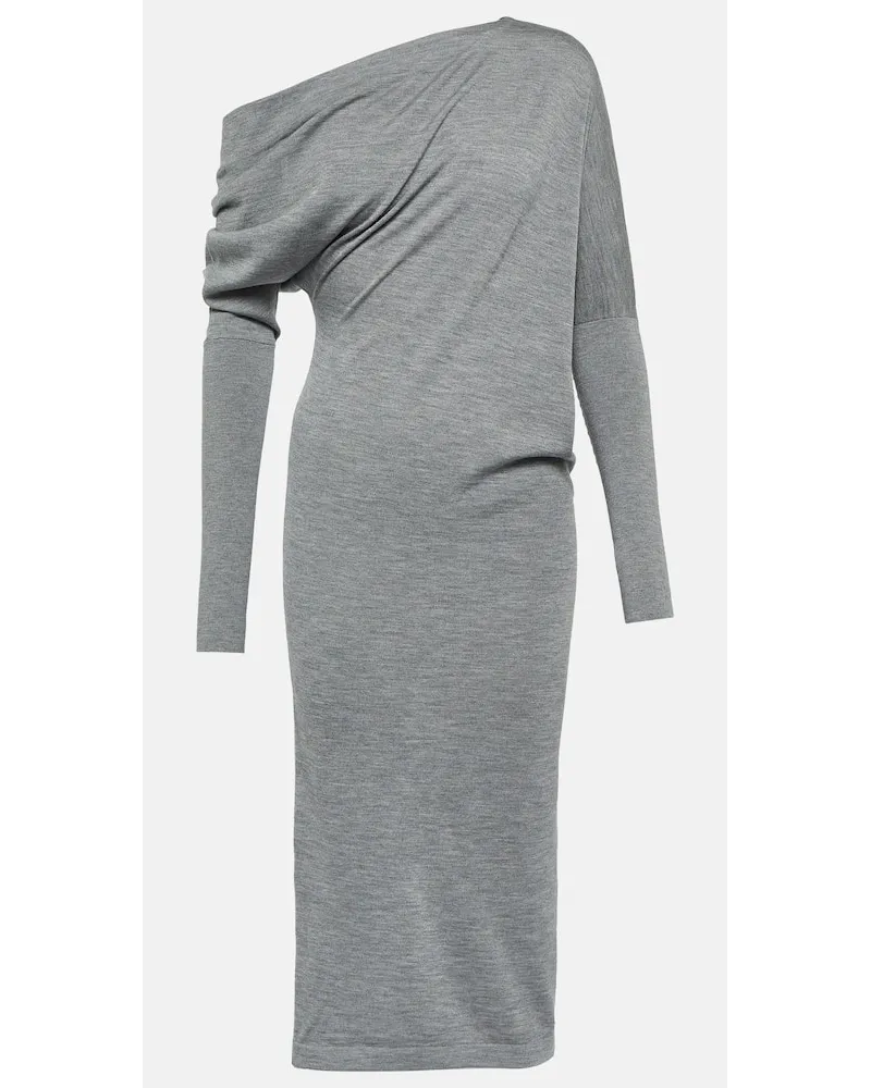 Tom Ford Midikleid aus Kaschmir und Seide Grau
