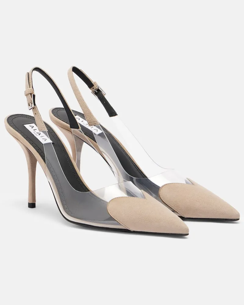 Alaïa Alaïa Slingback-Pumps Cœur 90 mit Veloursleder Beige