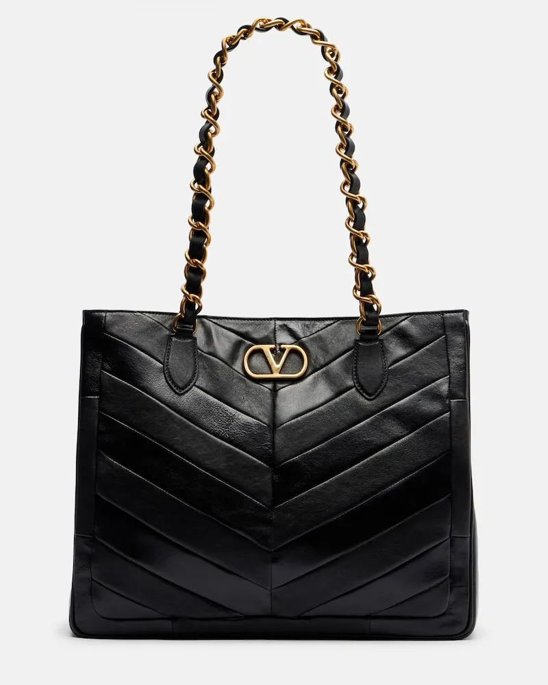 Valentino Garavani Tote Bag Laseine Small aus Leder mit Chevron-Muster Schwarz