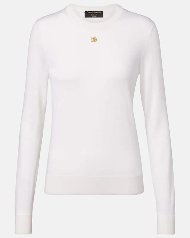 Dolce & Gabbana Pullover DG aus Kaschmir und Seide Weiß