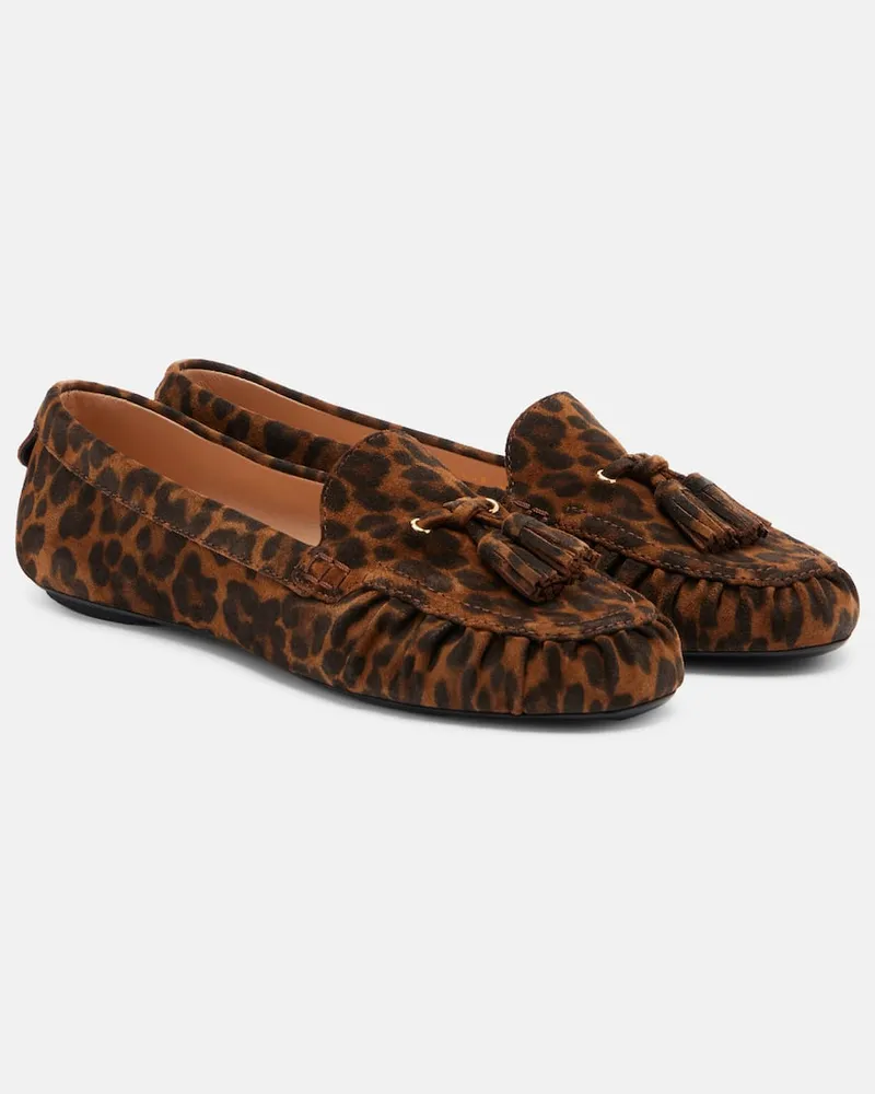 Gianvito Rossi Bedruckte Loafers aus Veloursleder Braun
