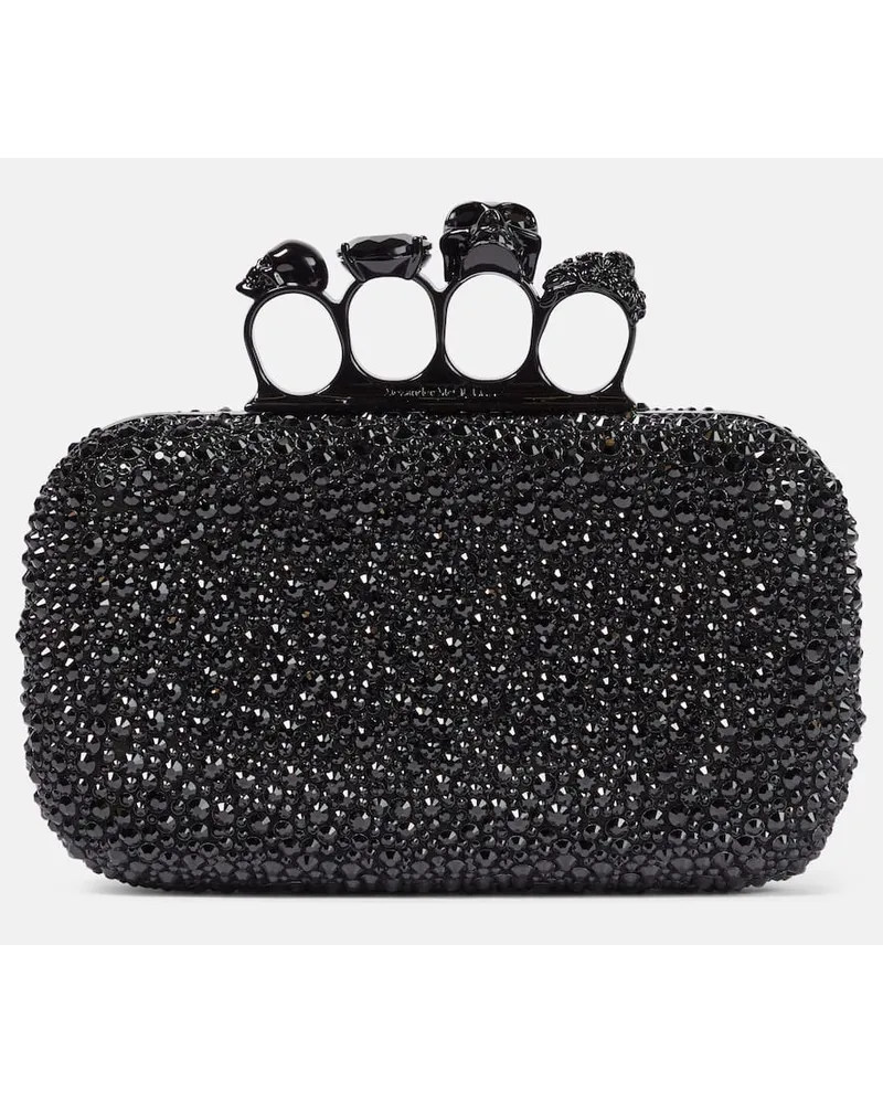 Alexander McQueen Verzierte Clutch Knuckle aus Leder Silber