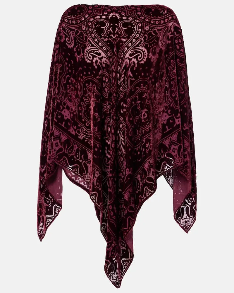 Etro Poncho aus Samt Burgunderrot