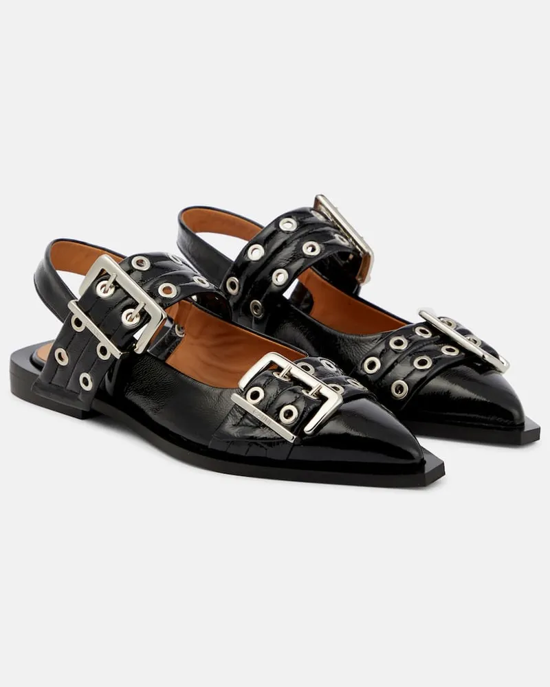 Ganni Ballerinas aus Lederimitat Schwarz