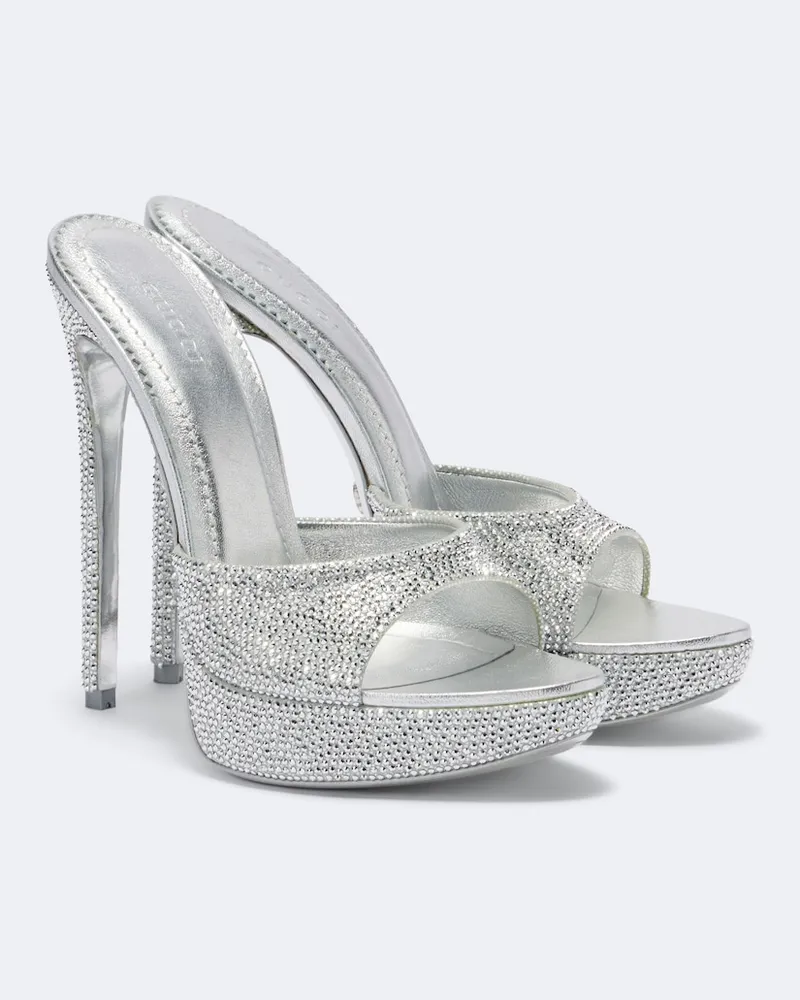 Gucci Verzierte Plateausandalen Julia Silber