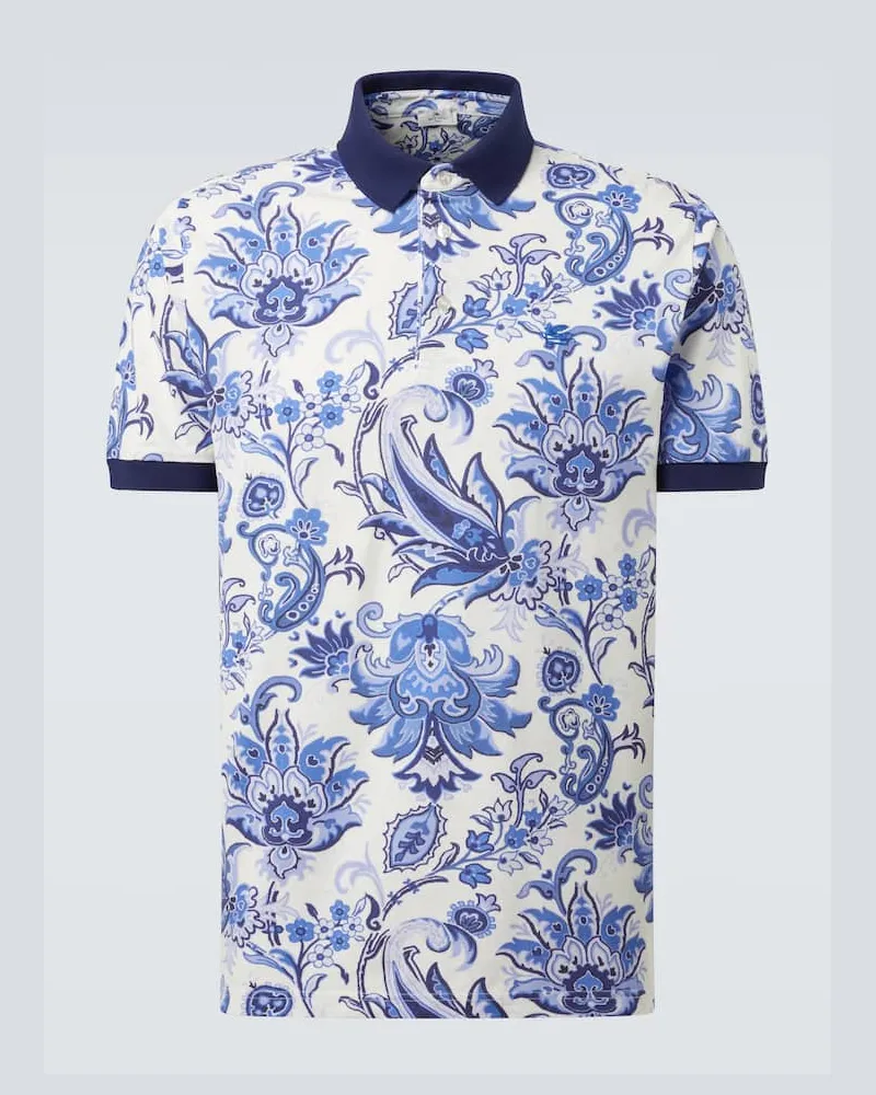 Etro Bedrucktes Polohemd aus Baumwoll-Piqué Blau