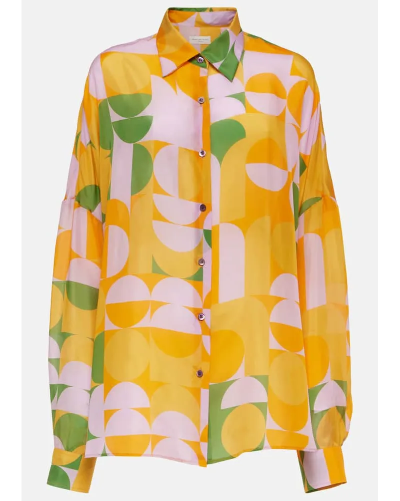 Dries van Noten Bedrucktes Hemd aus Seide Orange