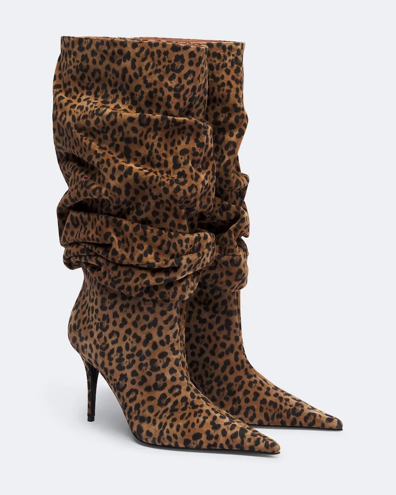 Amina Muaddi Kniehohe Stiefel Anok aus Veloursleder Braun