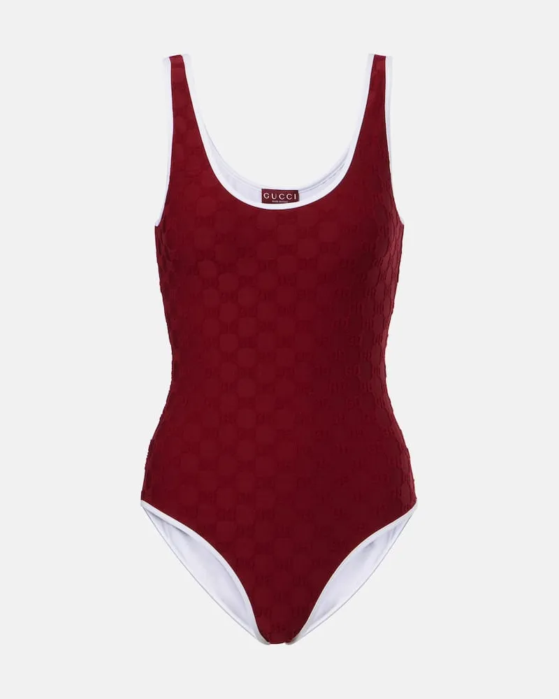 Gucci Badeanzug GG aus Frottee Burgunderrot