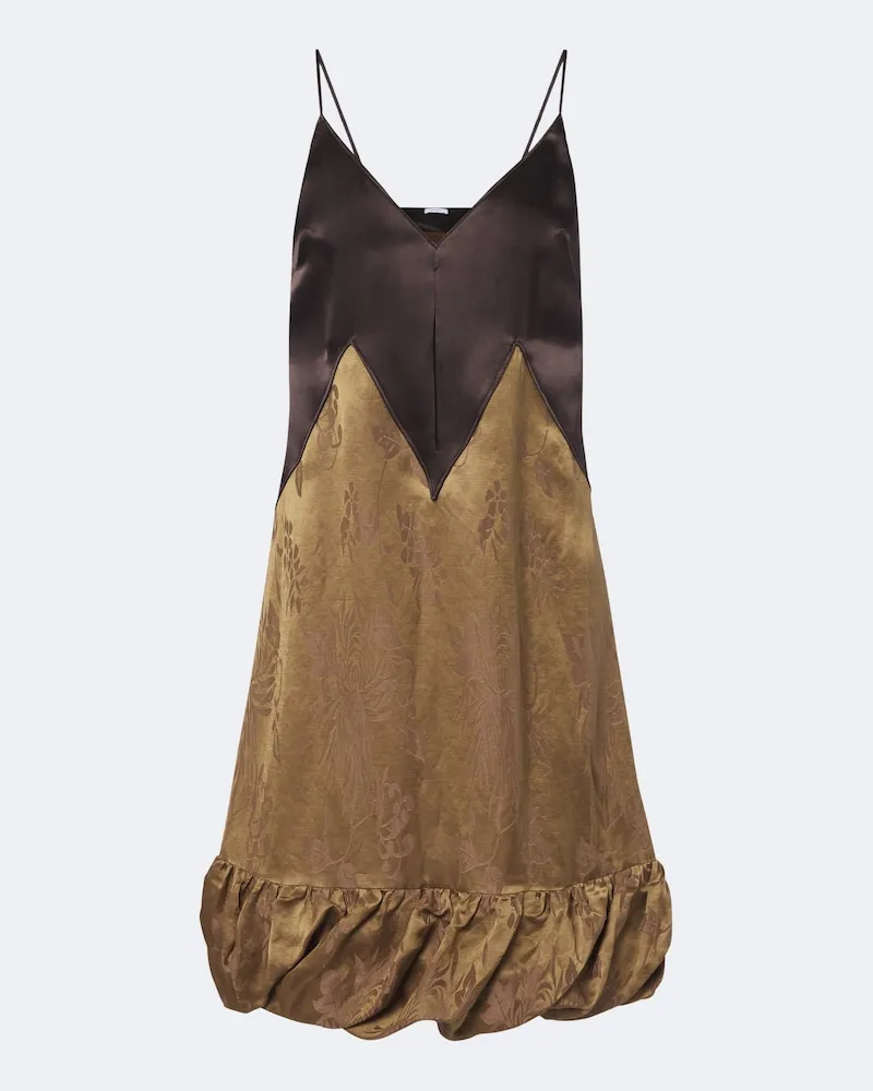 Ferragamo Slipdress aus Satin und Brokat Braun