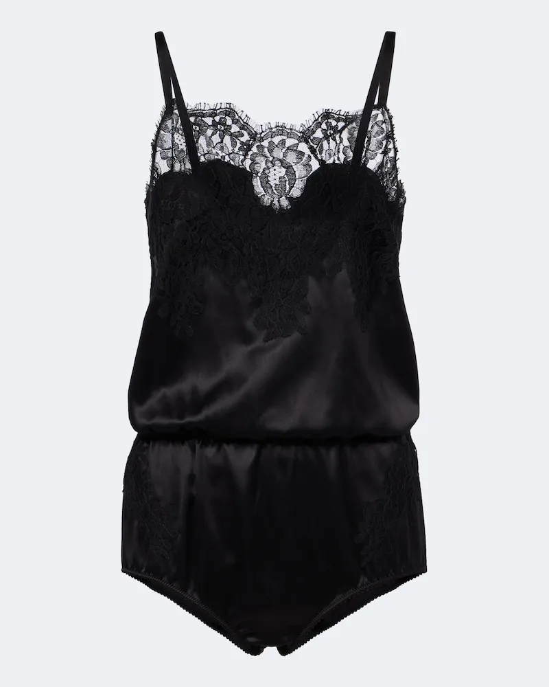 Dolce & Gabbana Playsuit aus Satin mit Spitze Schwarz