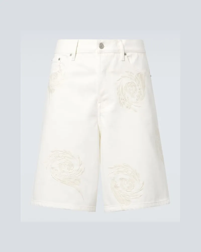 Dries van Noten Bestickte Bermuda-Shorts aus Denim Weiß