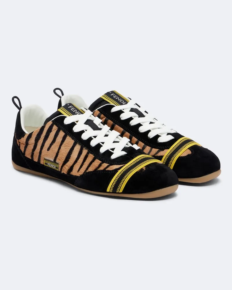 Fendi Sneakers Wrap aus Leder mit Veloursleder Braun