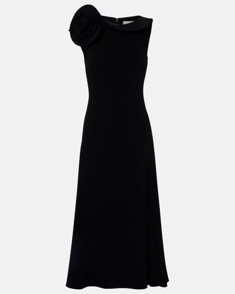 Roland Mouret Midikleid aus Crêpe mit floraler Applikation Schwarz