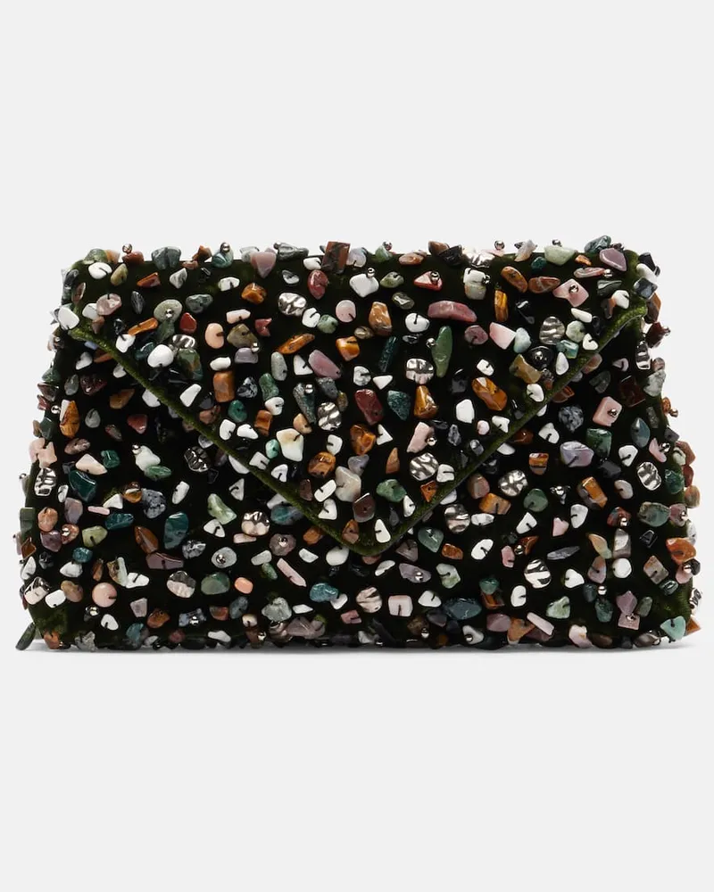 Dries van Noten Verzierte Clutch Envelope Grün