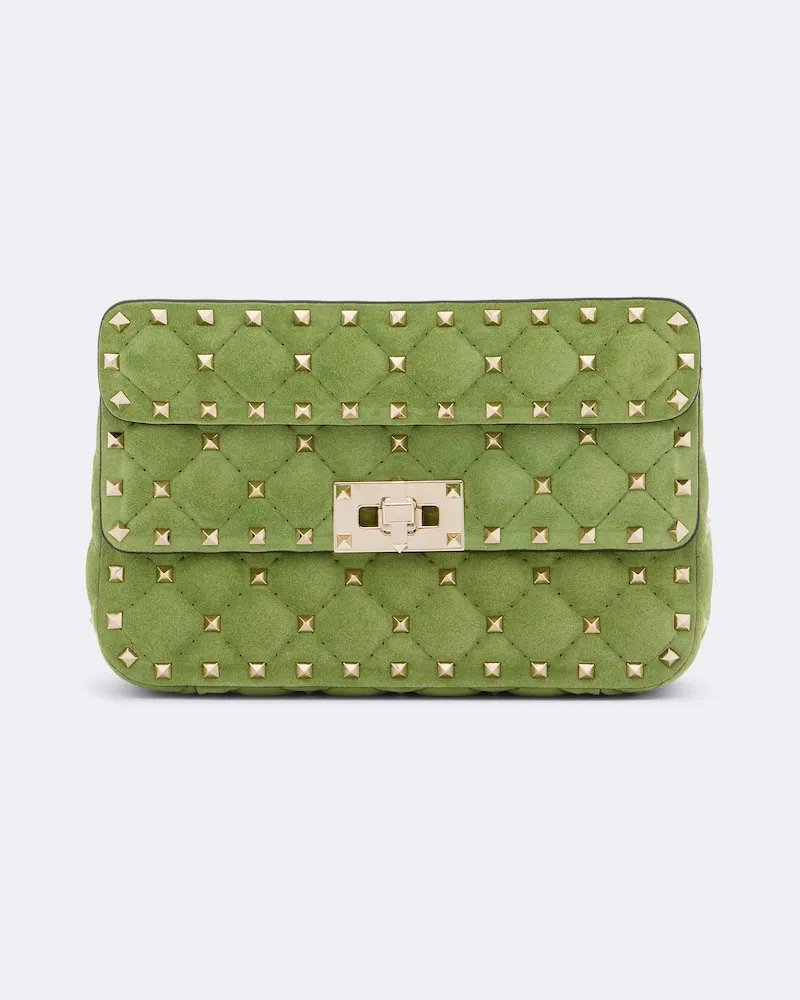 Valentino Garavani Henkeltasche Rockstud Spike Small aus Veloursleder Grün