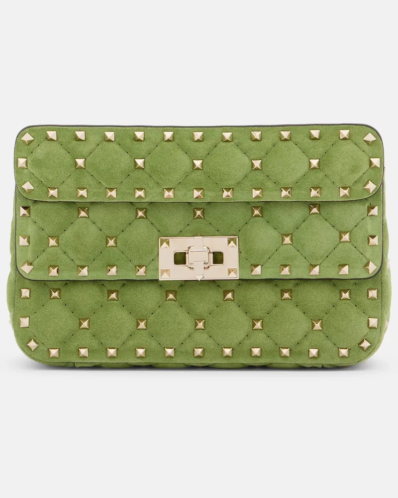 Valentino Garavani Henkeltasche Rockstud Spike Small aus Veloursleder Grün