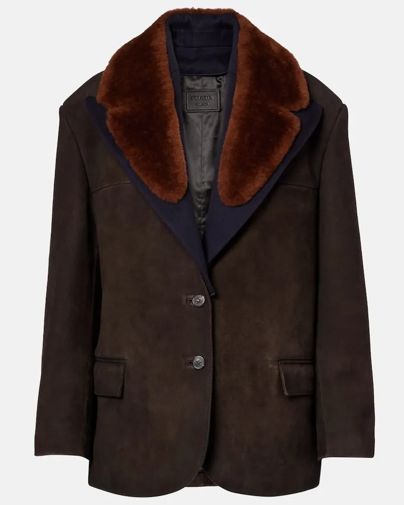 Prada Jacke aus Veloursleder mit Shearling Braun