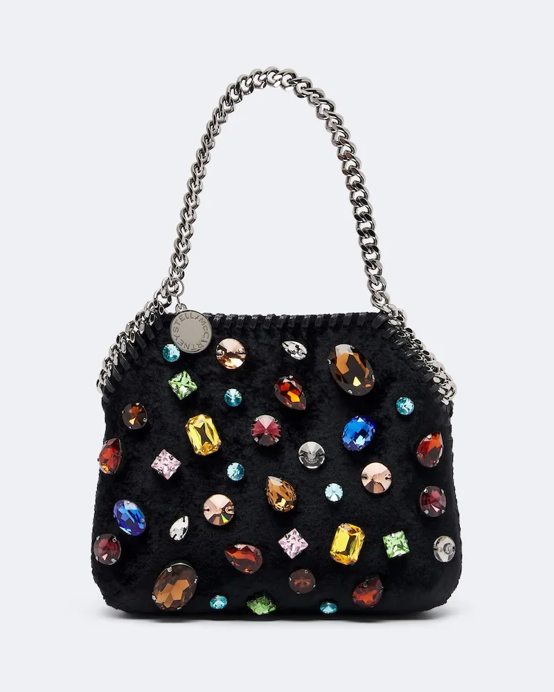 Stella McCartney Verzierte Schultertasche Falabella Tiny aus Samt Schwarz