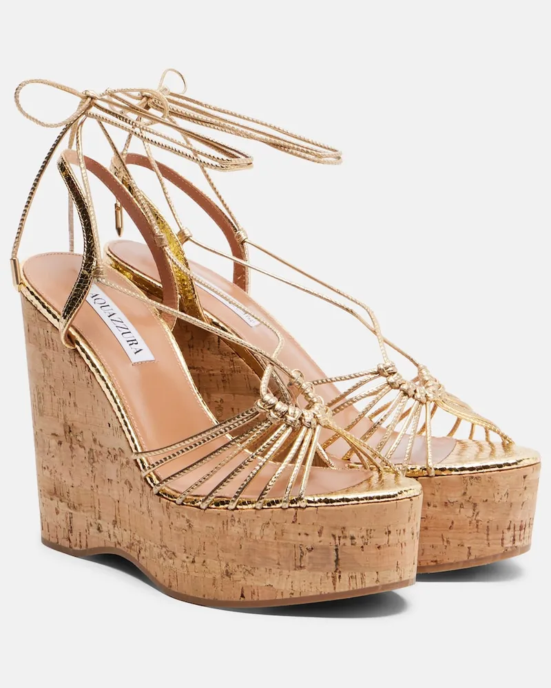 Aquazzura Wedge-Sandalen Ritmo aus Metallic-Leder Gold