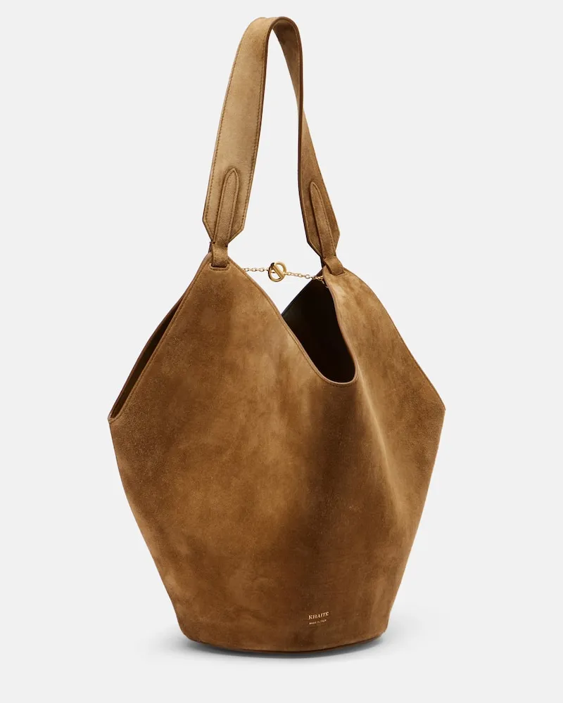 KHAITE Tote Bag Lotus Small aus Veloursleder Braun
