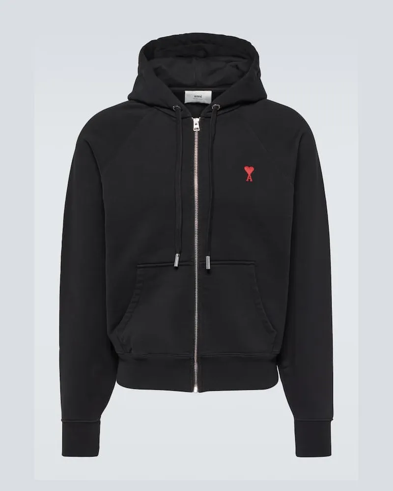 AMI Paris Kapuzenjacke Ami de Cœur aus Baumwoll-Jersey Schwarz