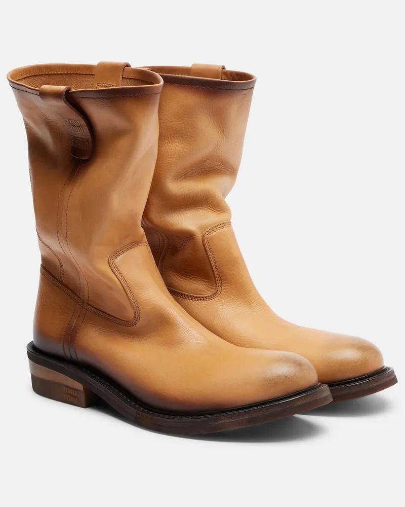 Miu Miu Ankle Boots Foule aus Leder Braun