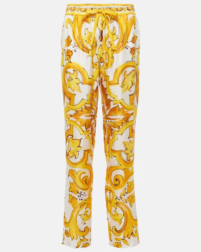 Dolce & Gabbana Gerade Hose Majolica aus Seide Gelb