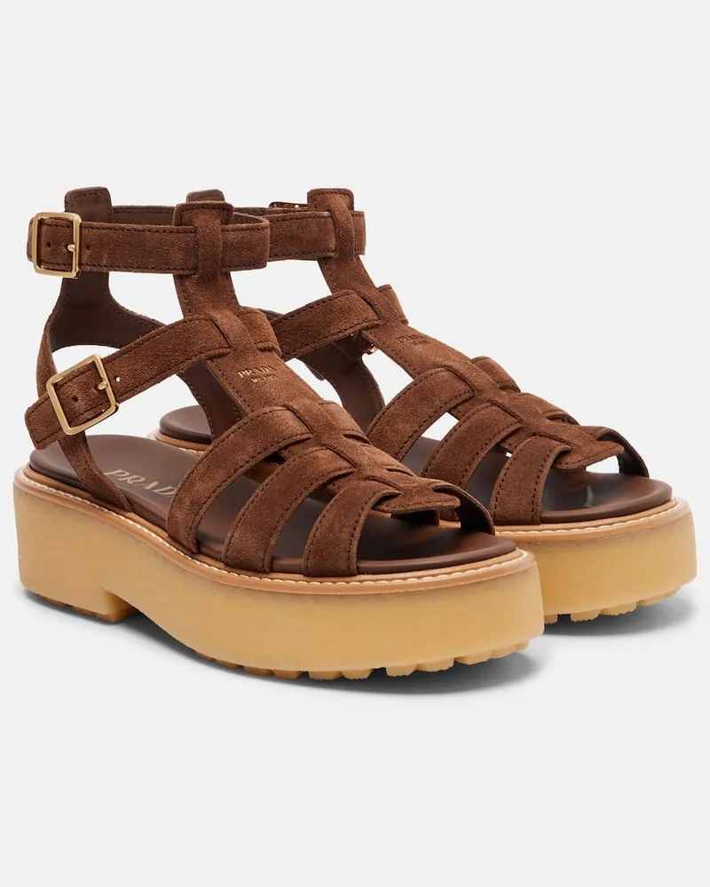 Prada Plateausandalen aus Veloursleder Braun