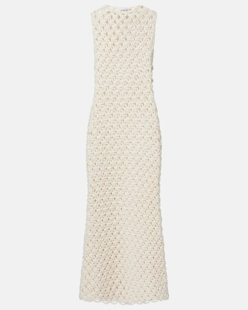 Alaïa Alaïa Maxikleid aus Häkelstrick Beige