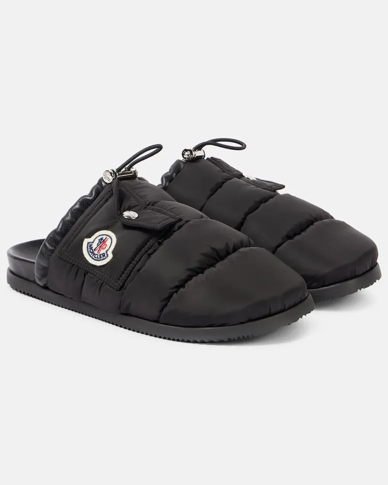 Moncler Slippers Mon Pocket mit Leder Schwarz