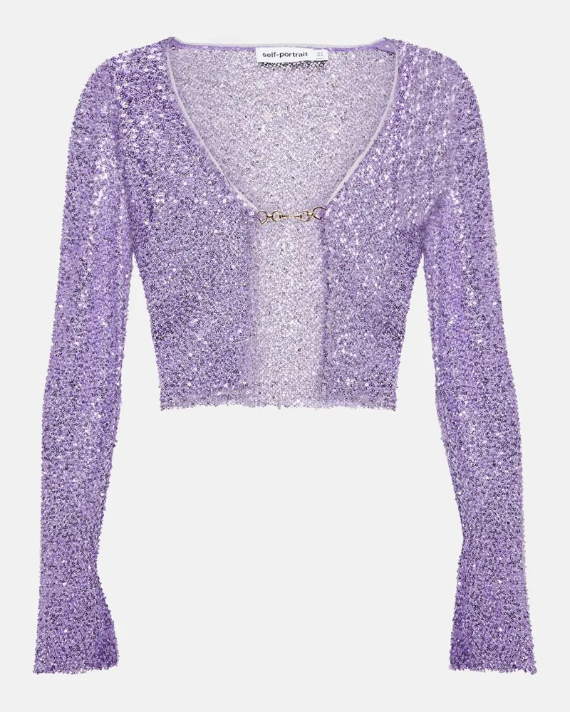 Self-Portrait Cropped-Cardigan mit Pailletten Violett