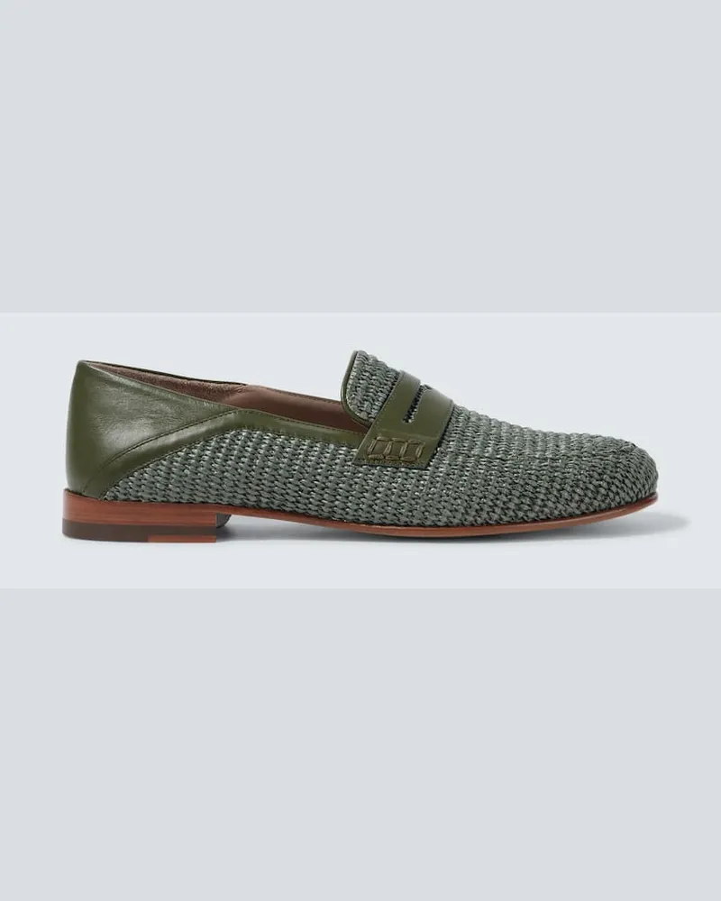 Manolo Blahnik Loafers Padstow aus Raffiabast mit Leder Grün