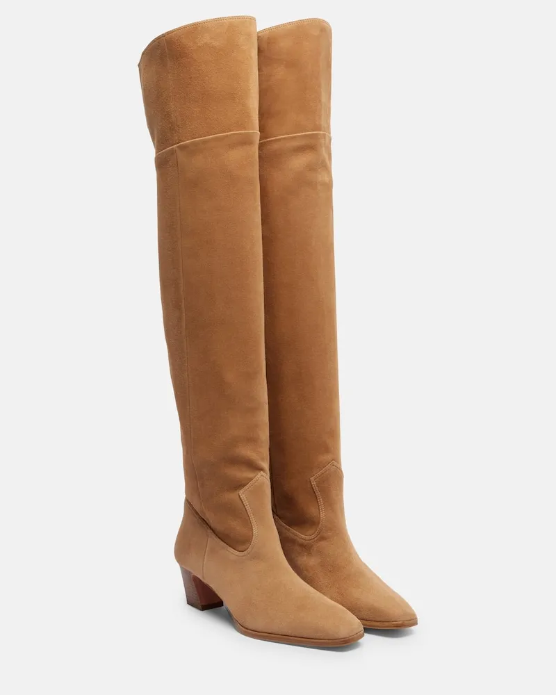 Aquazzura Overknee-Stiefel Nomad 50 aus Veloursleder Beige