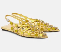 Slingback-Ballerinas Grid aus Metallic-Leder
