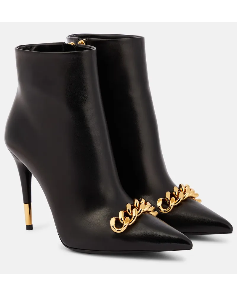 Tom Ford Verzierte Ankle Boots Chain aus Leder Schwarz