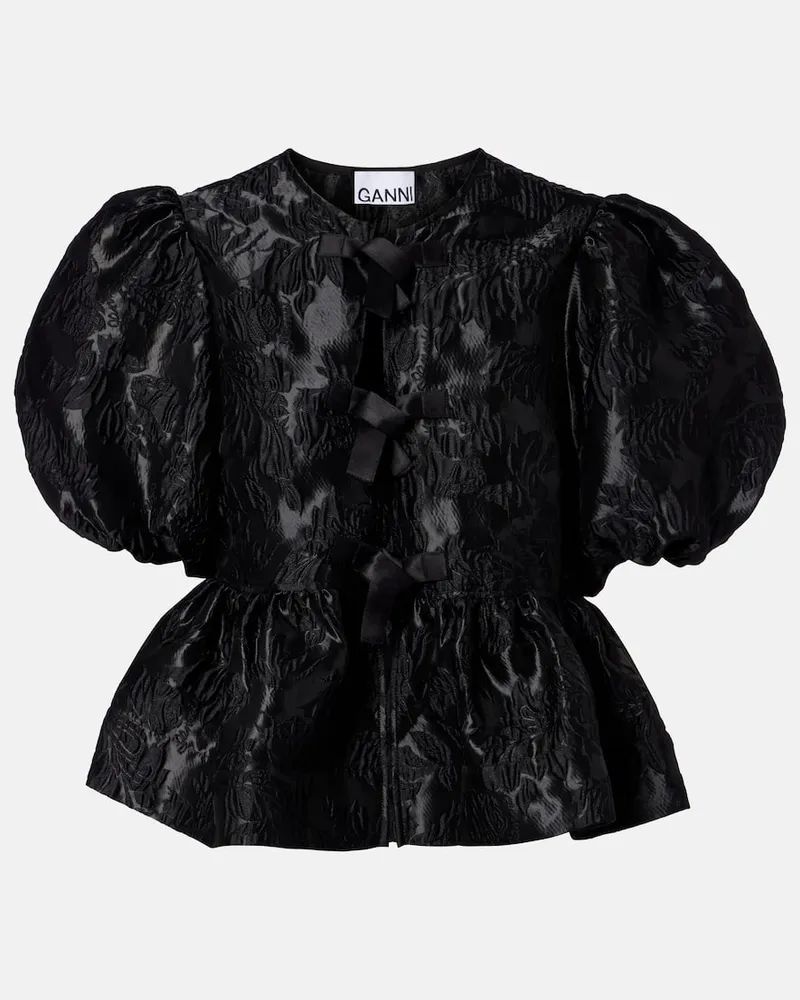 Ganni Top aus Satin Schwarz