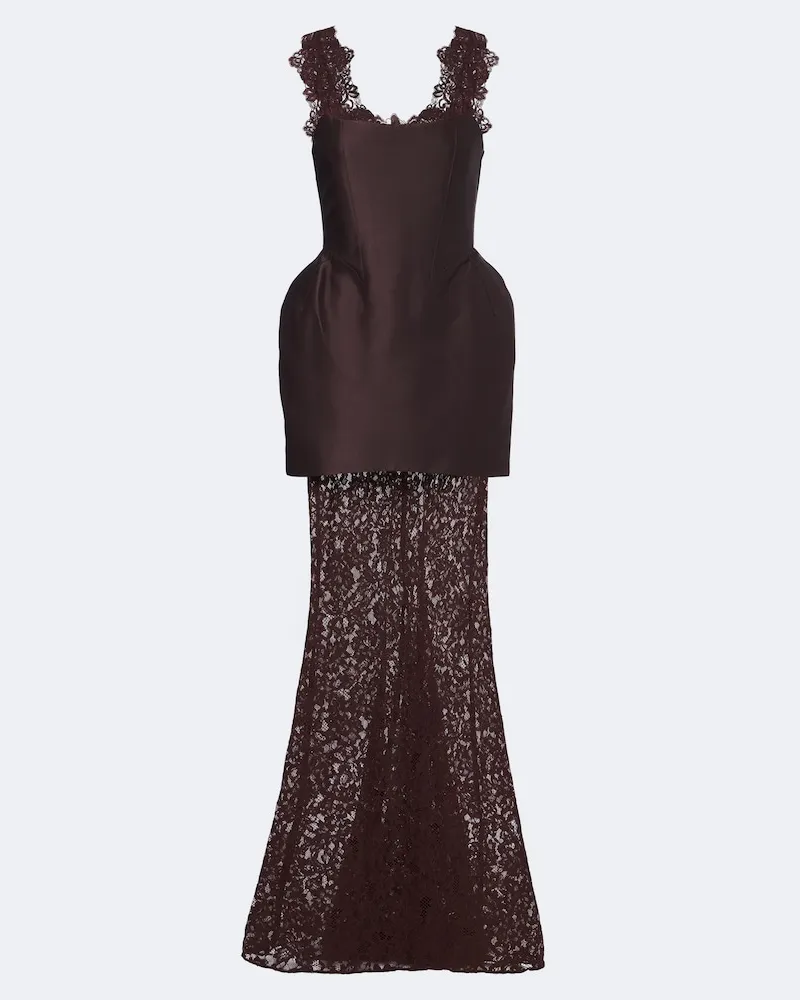 De La Vali Robe Hecate aus Twill mit Spitze Burgunderrot