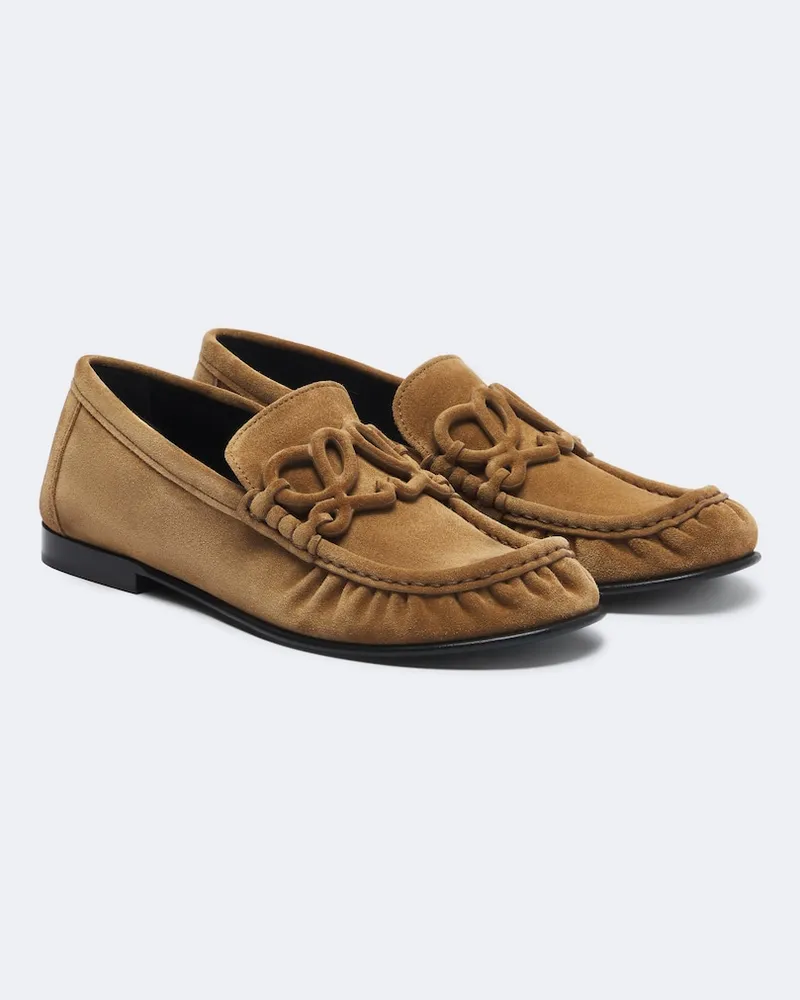 Loewe Loafers Double L aus Veloursleder Braun