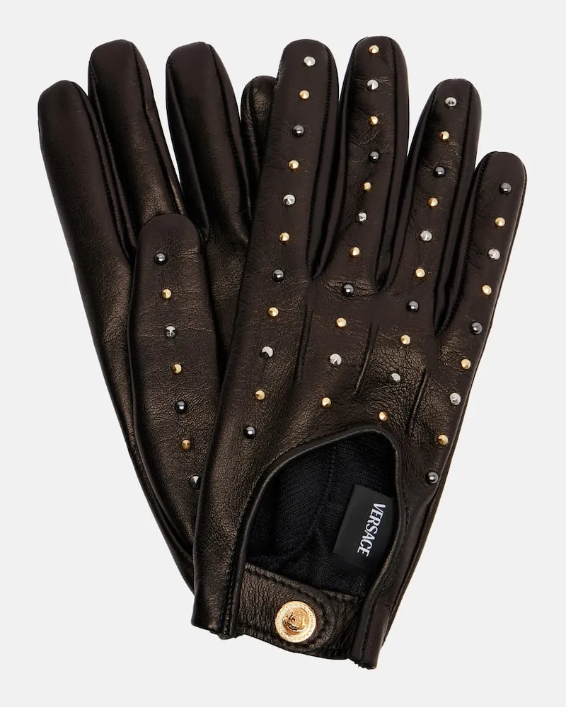 Versace Verzierte Handschuhe aus Leder Braun