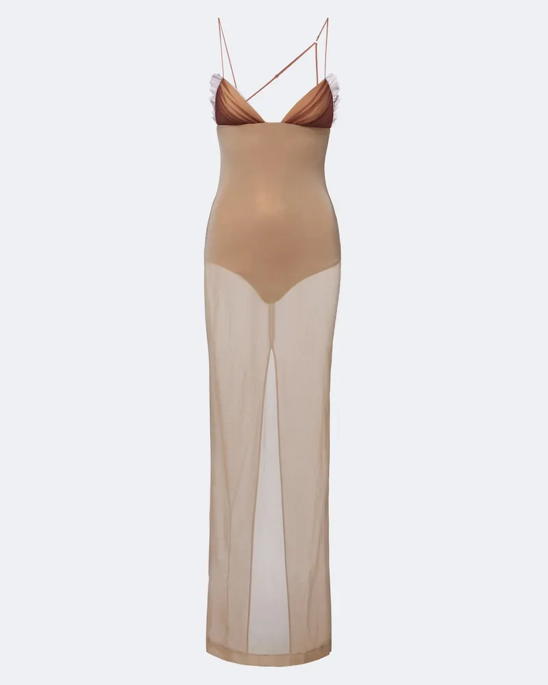 Nensi Dojaka Maxikleid aus Tüll Beige