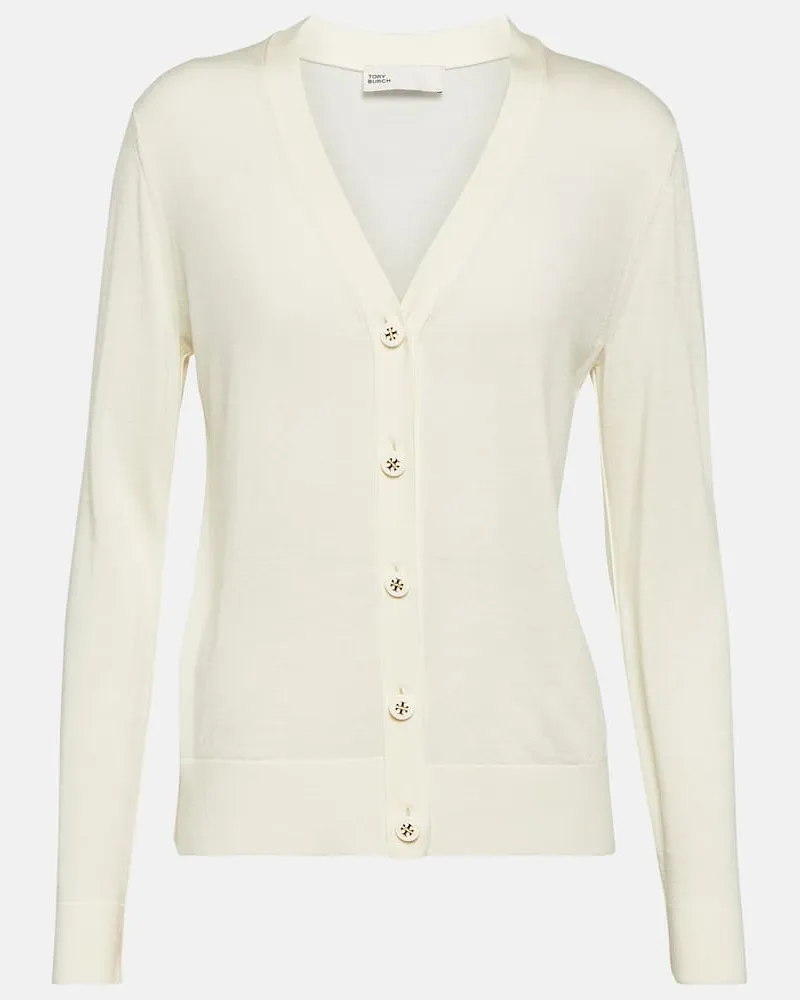 Tory Burch Cardigan Simone aus Wolle und Seide Weiß