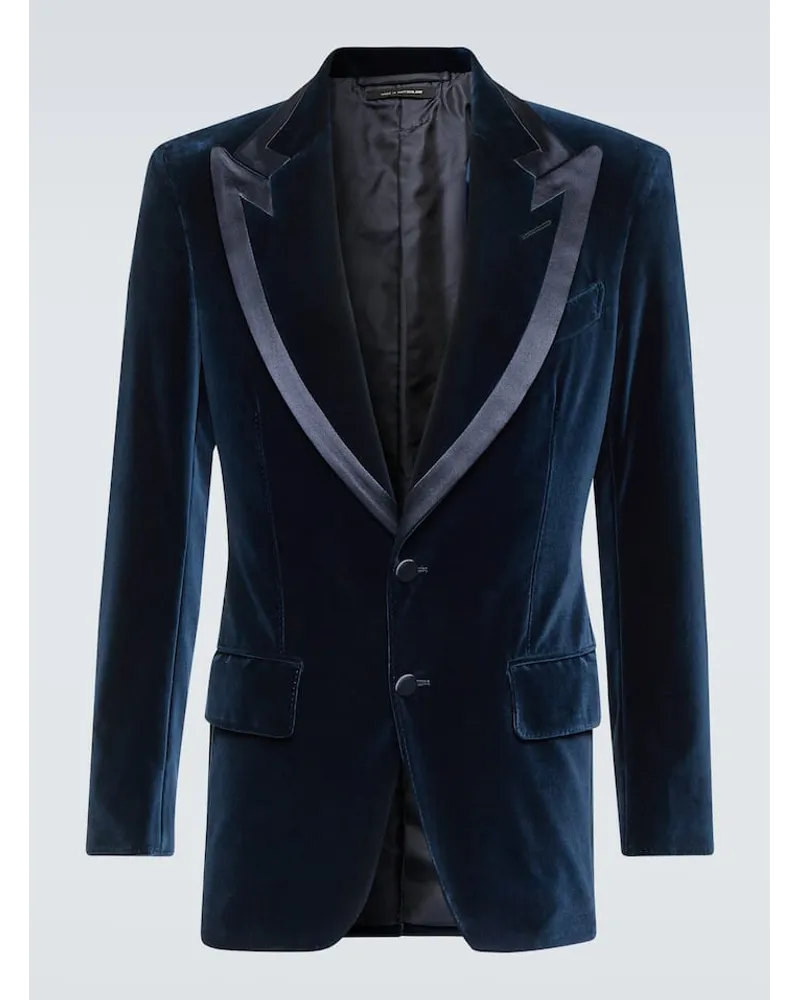 Tom Ford Smokingjacke Atticus aus Baumwollsamt Blau