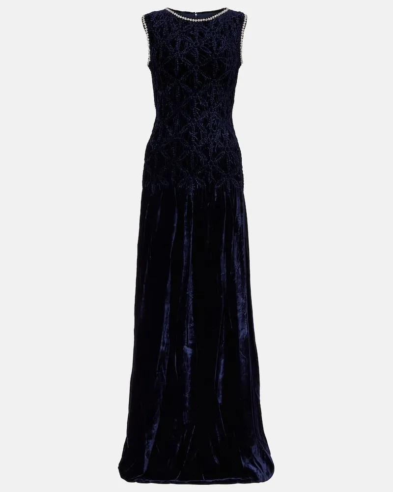COSTARELLOS Verzierte Robe aus Samt Blau