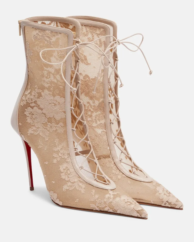 Christian Louboutin Ankle Boots KM 100 aus Leder mit Spitze Rosa