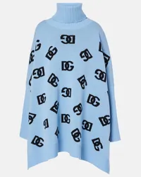 Dolce & Gabbana Oversize-Rollkragenpullover DG aus Wolle Blau