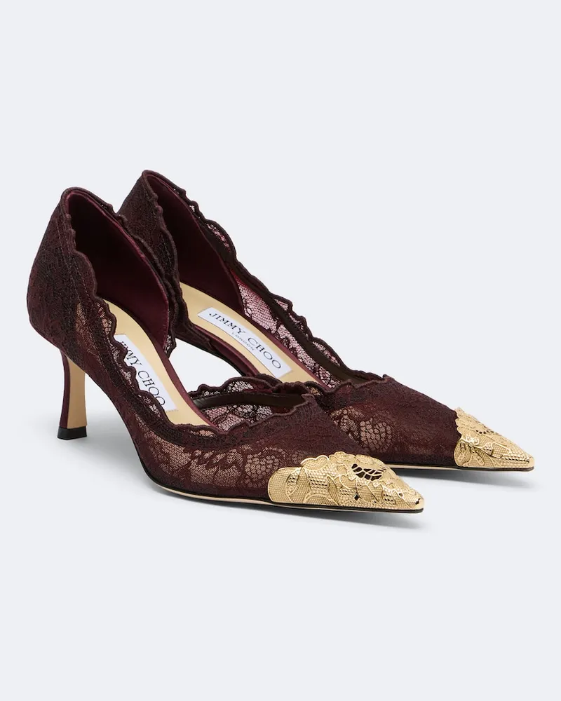 Jimmy Choo Pumps Faiz aus Spitze Burgunderrot